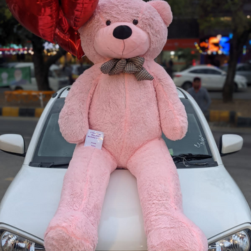 Cuddle of Love: 6ft Pink Teddy with Heart Balloons