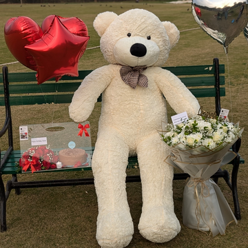 Grande Love: 6ft White Teddy & Luxury Floral Surprise