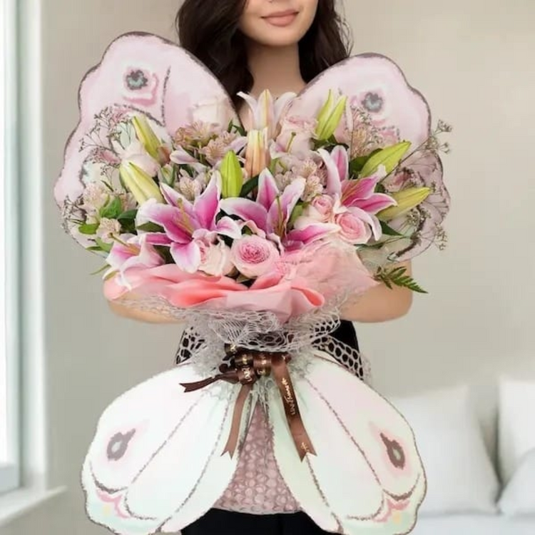 Imported Pastel Butterfly Bouquet – Soft Elegance in Bloom