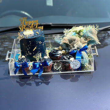 Luxury Acrylic Tray For Him|Customized Cake Cupcakes Flowers Chocolates Fairylights