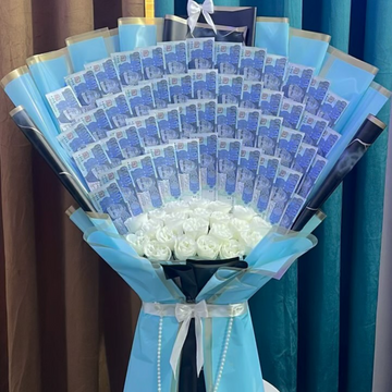 Best-Selling Luxury Money Bouquet โ 50K Cash, White Roses & Pearl Touch