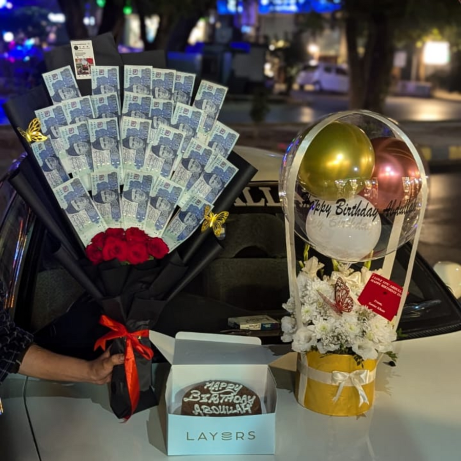 Money Bouquet – 20K Cash Bouquet, Flowers Balloon GiftBox & Cake for him/her