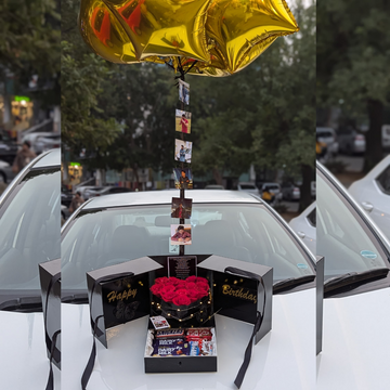 Love & Memories – Heart Box of Roses with Balloons