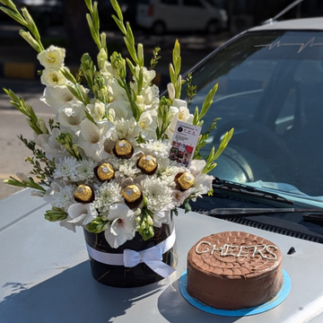 Perfect Eid Surprise Box for Friends β Flowers, Ferrero Rocher & Cake