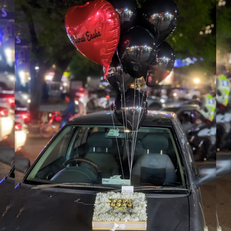 Eid Special Basket – Chrysanthemums, Ferrero Rochers, Perfume & Balloons