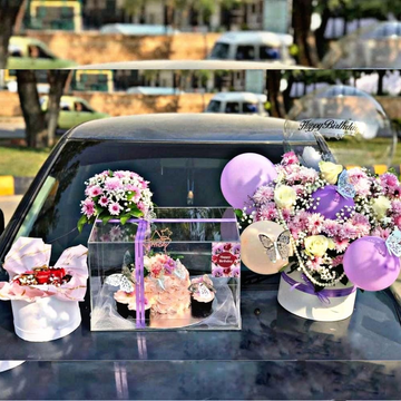 Eid Mubarak Deal for Bhabi β Acrylic Box with Cake, Cupcakes, Flowers & Balloons