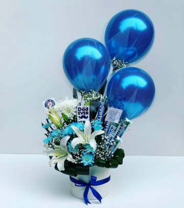 Balloon Gift Box with Fresh Flowers and Chocolates