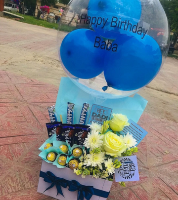 Balloon Gift Box with Flowers & Chocolates