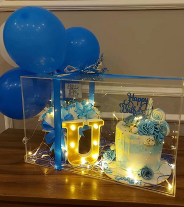 LED Acrylic Surprise Box with Cake & Flowers