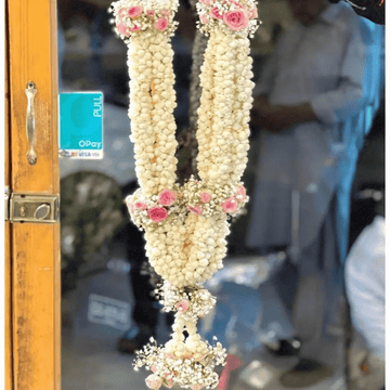 Fresh Floral Garland – Pink Roses with Motia & Baby Breath