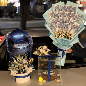 Money Bouquet FlowersBox Cake Giftbox Baloons Perfect Surprise for Him|Customizeable