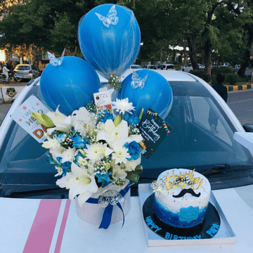“Dad’s Luxe Box” – Imported Flowers, Balloons & Customized Cake Combo