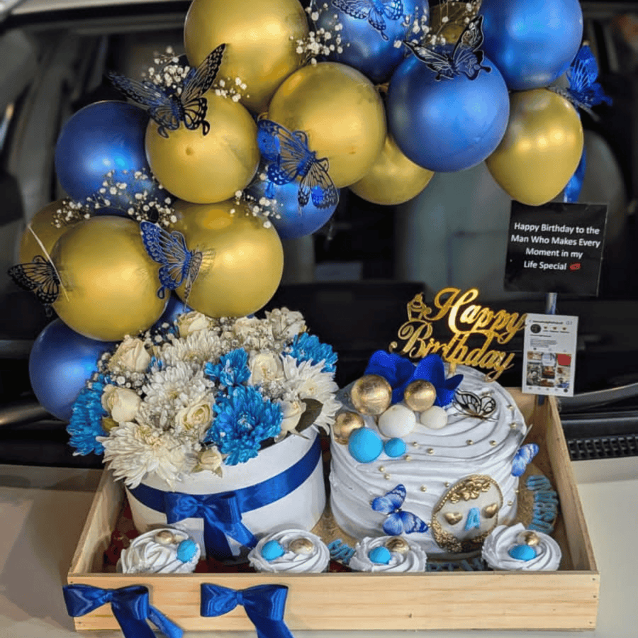 "Golden Grace for Dad” – Premium Cake & Flower Basket