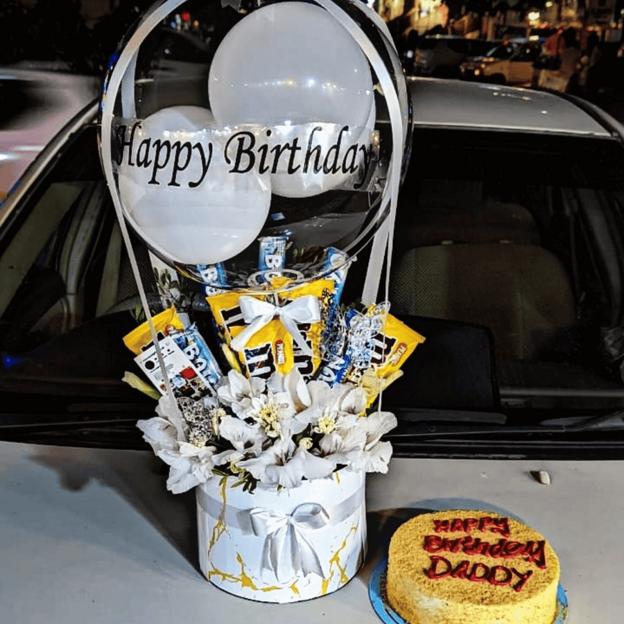 Dad's Favourite Chocolates /Flower Box with Honey Cake