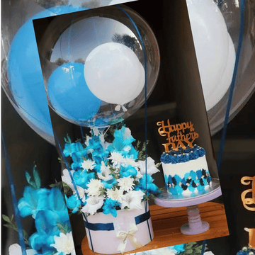 Gladiolus Balloon Box with Custom Cake for Dad