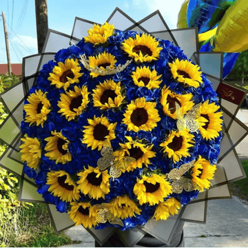 Luxury Sunflower & Blue Rose Arrangement