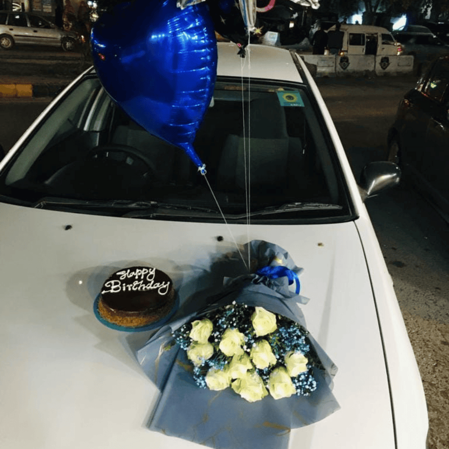 "Pure Love for Dad” – White Roses, Cake & Heart Balloon Combo