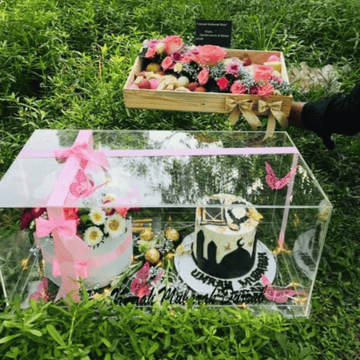 Luxury Congratulations Gift – Acrylic Flower Box, Cake & Mithai