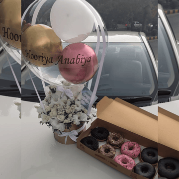 Golden Balloon Box with Donuts