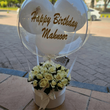 The Pure Love Box: White Roses in a White Balloon Box