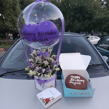 Balloon Box with Cake & J. Perfume Gift