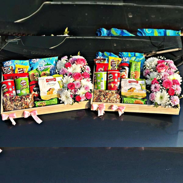 Double Snacks Basket Deal with Elegant Flower Decoration – Perfect for Gifting