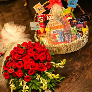 Chocolate Basket & Flowers Bouquet β The Perfect Ramadan Mubarak Gift