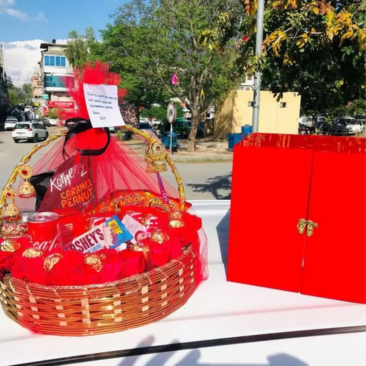 Chocolate Basket & Mini Red Surprise Box – A Sweet & Exciting Gift