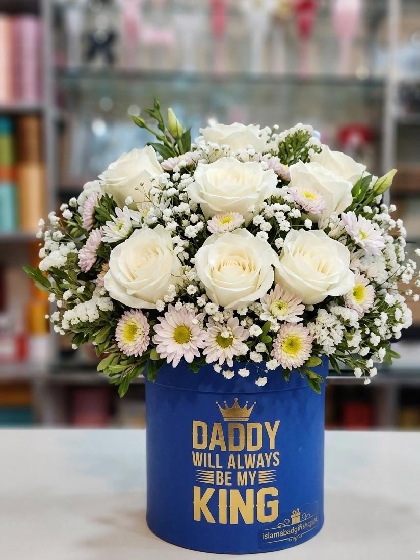 Chrysanthemum & Roses Flower Box – “Daddy will always be my king”