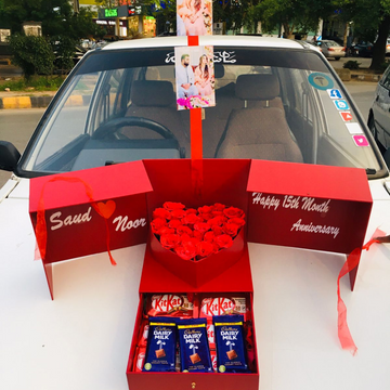 Red Heart of Love: Flower Box, Chocolates & Memories
