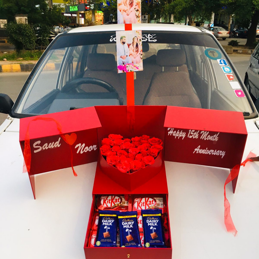 Red Heart of Love: Flower Box, Chocolates & Memories