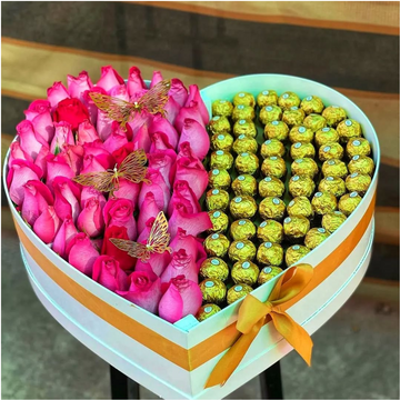 Heart of Sweetness: White Box with Roses & Ferrero Rochers
