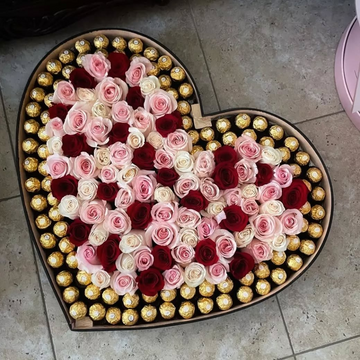 Century of Love: 100 Roses & Ferrero Rochers Heart Box