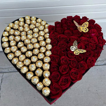 Premium Red Roses & Ferrero Rocher Heart Box