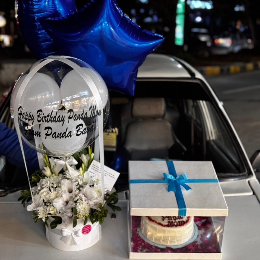 Birthday Special for Him – Balloon Box with Cake