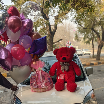 Love Combo: Red Teddy, Chocolates & Balloons