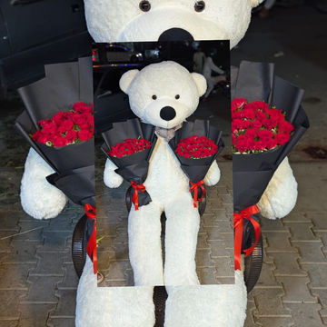 Huggable Elegance: 6-Feet Teddy with Mini Bouquets