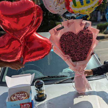 Forever Love: Black Rose Heart Bouquet & Sweet Surprises