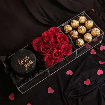 Sweet Love Box: Romantic Cake & Roses Delight