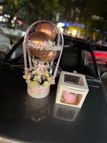 Fresh Flowers Baloons GiftBox along with Customized 2lbs Cake 🎂 for Her Birthday