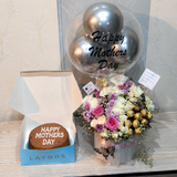 Mother’s Day cake, flower bouquet, balloon, and chocolate gift hamper