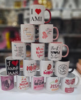 Mother’s Day customized printed mugs with I Love Ammi, Best Mom Ever, and Happy Mother’s Day designs
