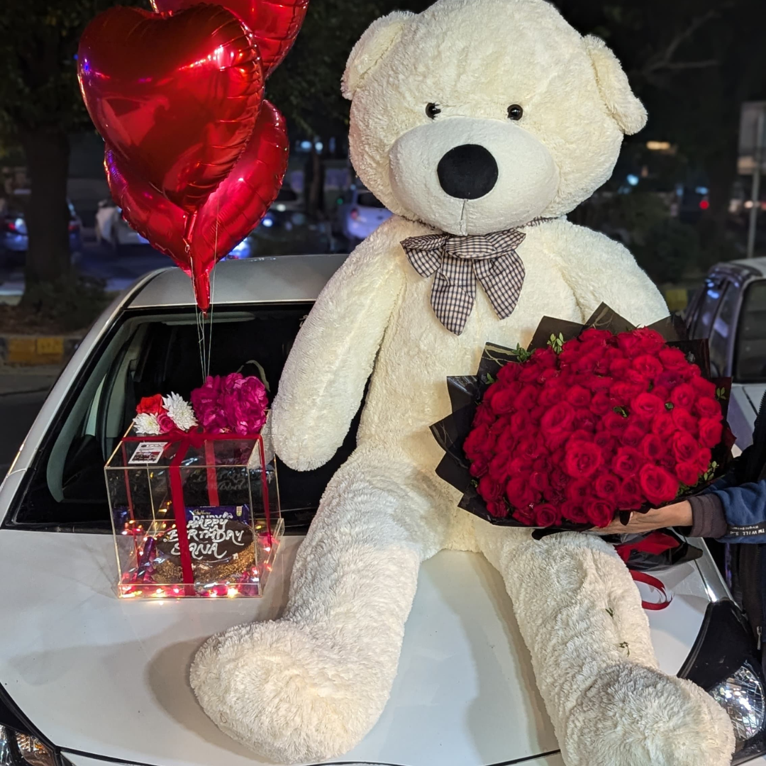 Charming Surprise – Acrylic Box with Teddy and Flowers💖