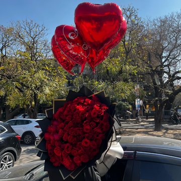 🌹 Premium Red Rose Bouquet with Heart Balloons ❤️🎈