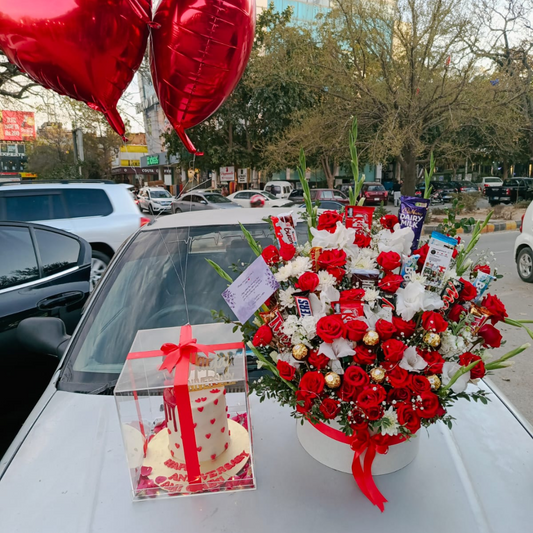 💖 Luxury Anniversary Surprise – Custom Cake, Flowers, Chocolates & Balloons 🎁✨