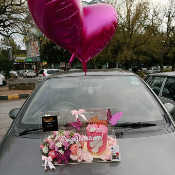💖 Nikkah Mubarak Gift – Elegant Acrylic Bag with Flowers, Cake & Balloons 🎁✨