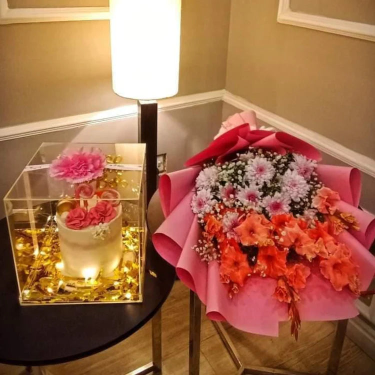 Customized Cake & Imported Flower Bouquet