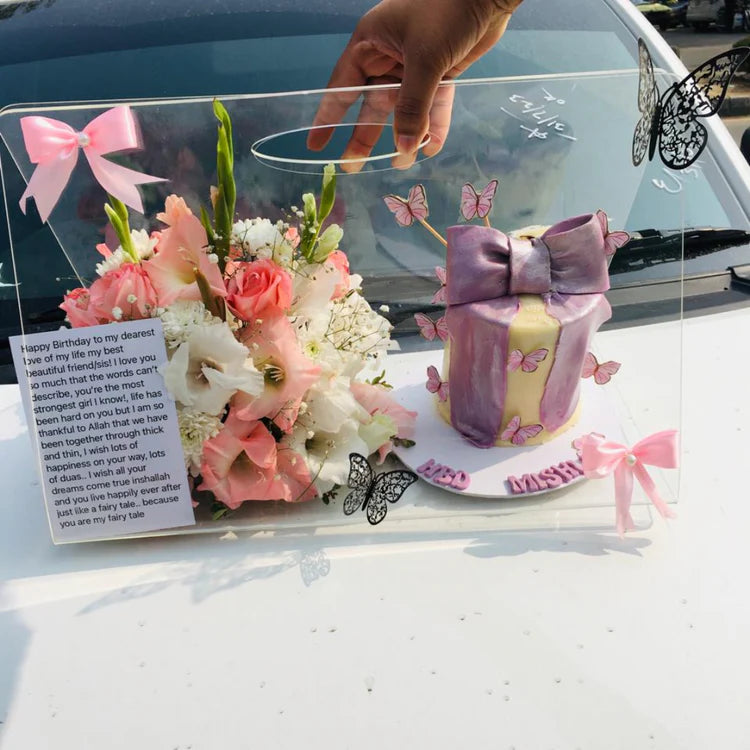 Elegant Acrylic Bag: Cake & Lilies for a Special Celebration