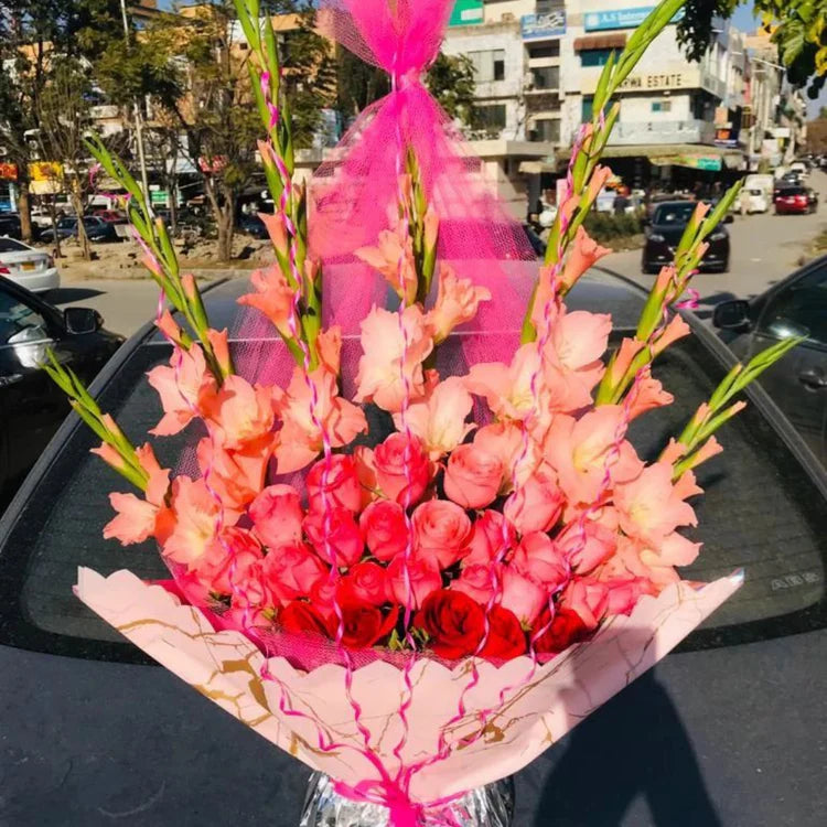 Elegant Red Rose & Gladiolus Bouquet