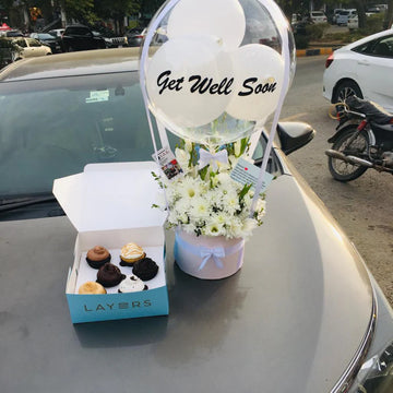 Get Well Soon: Balloon Box with Cupcakes for a Sweet Recovery